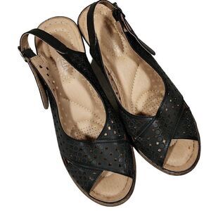 Patrizia By Spring Step Women's Black Peep Toe Marikana Heel Sandals Size 8